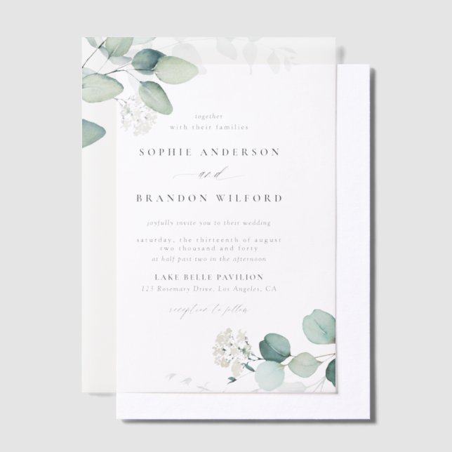 Boho Watercolor Eucalyptus Leaves Greenery Wedding Vellum Invitations (Offset)