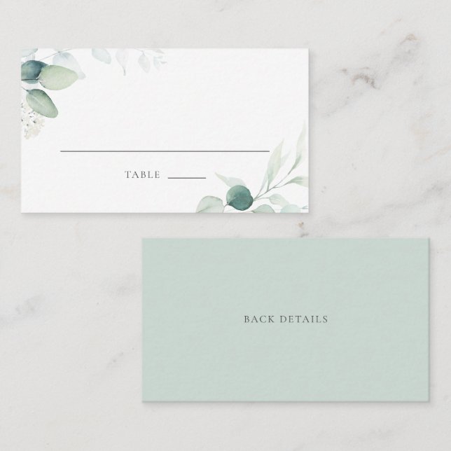 Boho Watercolor Eucalyptus Leaves Wedding Place Ca Place Card (Front/Back)