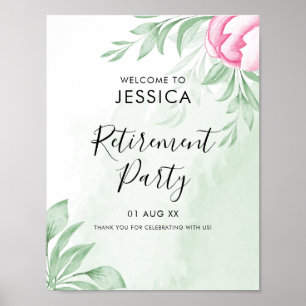 Boho Watercolor Eucalyptus Retirement Welcome Poster