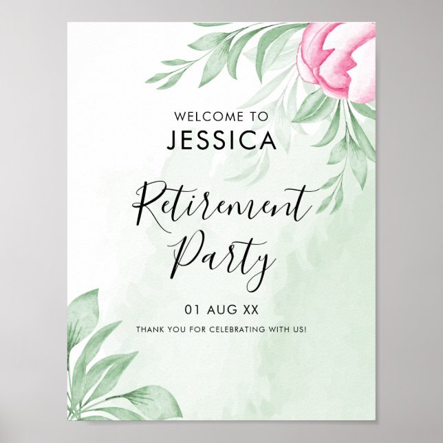 Boho Watercolor Eucalyptus Retirement Welcome Poster (Front)