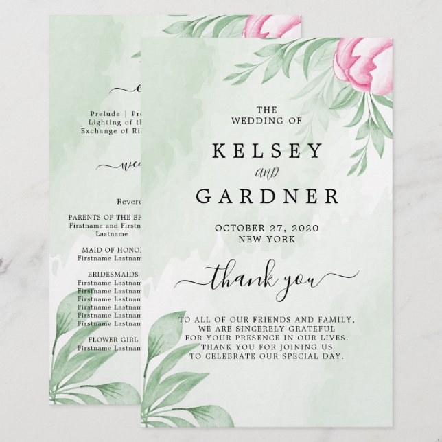 Boho Watercolor Eucalyptus Wedding Program (Front/Back)