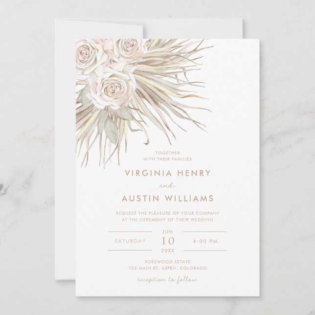 Boho Watercolor Faire-part de mariage tropicale (Devant)