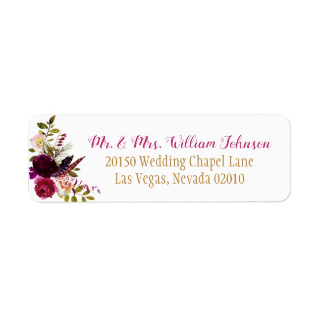 Boho Watercolor Fall Floral Bouquet Wedding Label (Front)