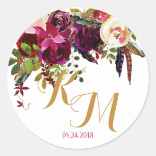 Boho Watercolor Fall Floral Modern Wedding Label