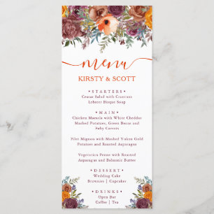 Boho Watercolor Fall Flowers Wedding Menu