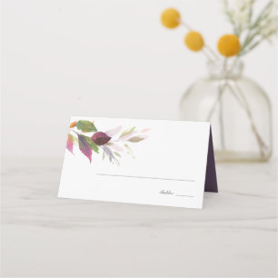 Boho Watercolor Fall Foliage Wedding Place Card