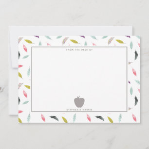 Boho Watercolor Feather Grey Apple Teacher Card