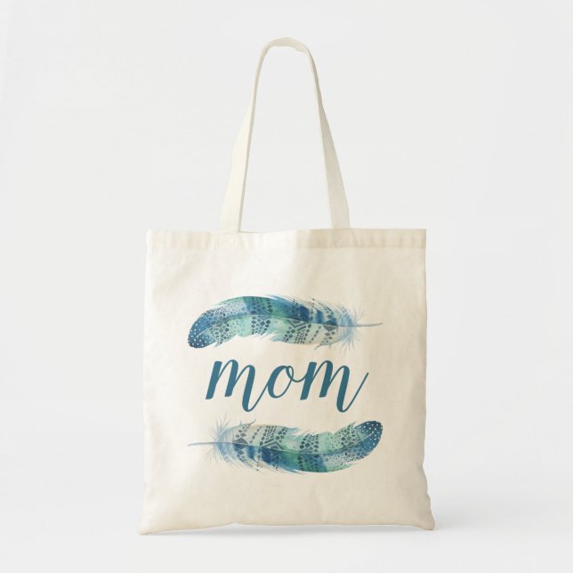 Boho Watercolor Feathers | Mother's Day Tote Bag (Front)