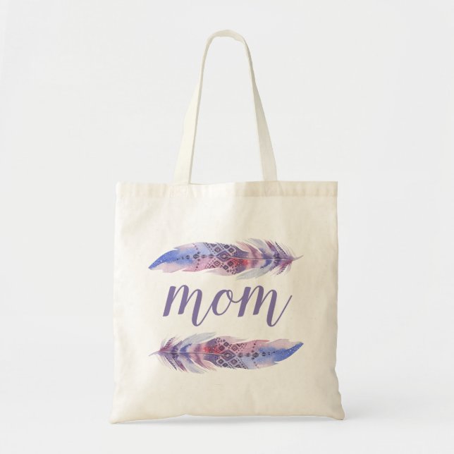 Boho Watercolor Feathers | Mother's Day Tote Bag (Front)