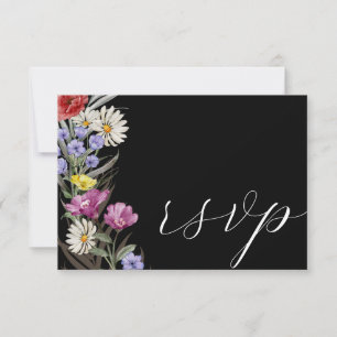 Boho Watercolor Fleur sauvage et mariage noir RSVP