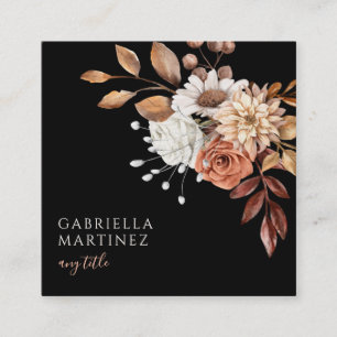 Boho Watercolor Floral Bouquet Square Business Card