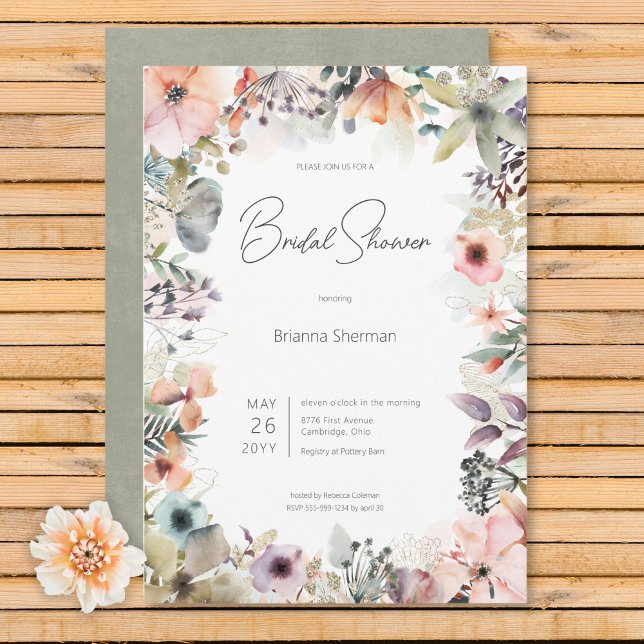 Boho Watercolor Floral  Bridal Shower Invitation (Boho Watercolor Floral Bridal Shower Invitation)