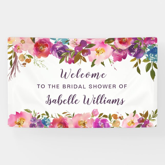 Boho Watercolor Floral Bridal Shower Welcome Banner (Horizontal)