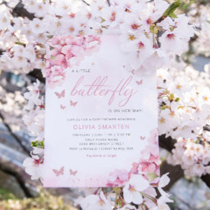Boho Watercolor Floral Butterfly Girl Baby Shower  Invitation