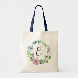 Boho Watercolor Floral & Butterfly Monogram Tote Bag