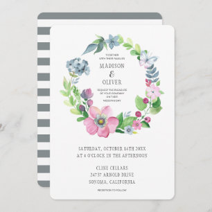 Boho Watercolor Floral & Butterfly   Wedding Invitation