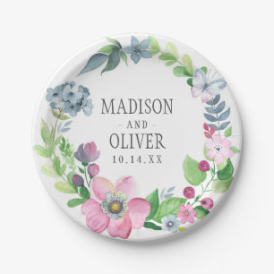 Boho Watercolor Floral & Butterfly   Wedding Paper Plate
