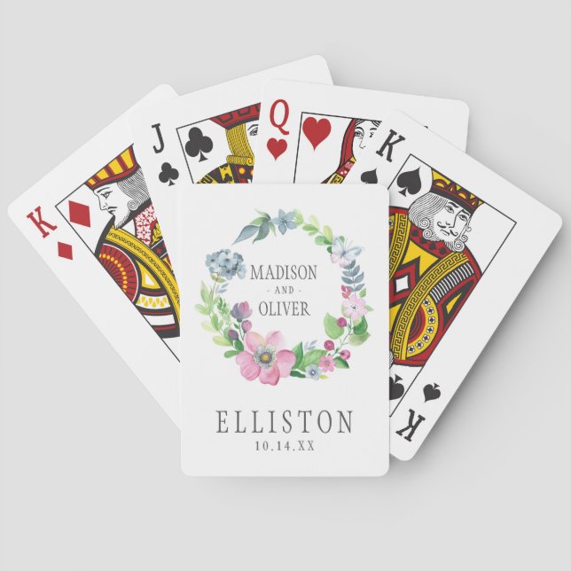 Boho Watercolor Floral & Butterfly | Wedding Playing Cards (Back)