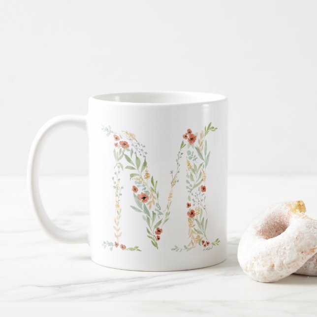 Boho Watercolor Floral  Coffee Mug (With Donut)