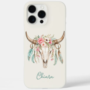 Boho Watercolor Floral Cow Skull iPhone 16 Pro Max Case
