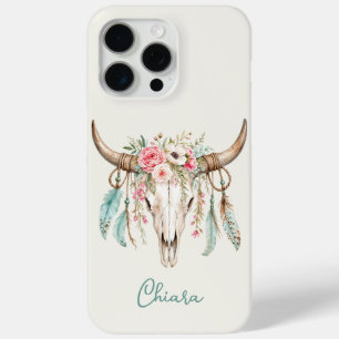 Boho Watercolor Floral Cow Skull iPhone 15 Pro Max Case
