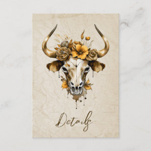 Boho Watercolor Floral Cow Skull Wedding QR code Enclosure Card