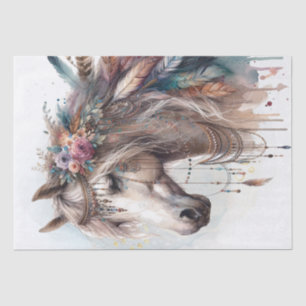 Boho Watercolor Floral Feather Horse Tissue Paper