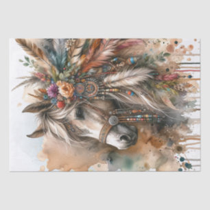 Boho Watercolor Floral Feather Horse Tissue Paper
