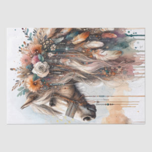 Boho Watercolor Floral Feather Horse Tissue Paper