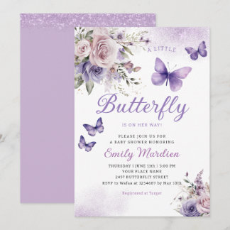 Boho Watercolor Floral Girl Butterfly Baby Shower Invitation