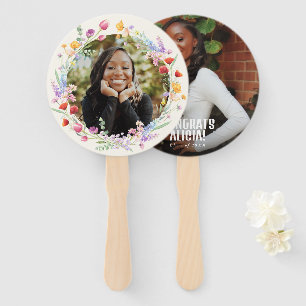 Boho Watercolor Floral Grad Face Photo Hand Fan