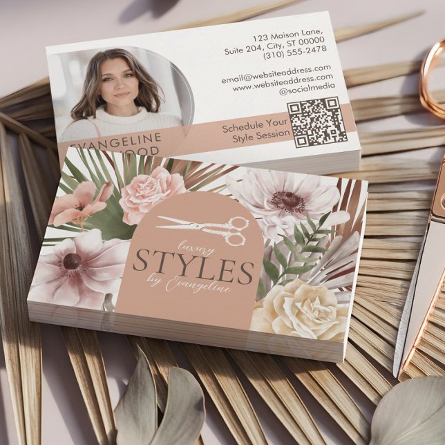 Boho Watercolor Floral Hair Stylist Beauty Salon Business Card (Boho Watercolor Floral Hair Stylist Beauty Salon Business Card)