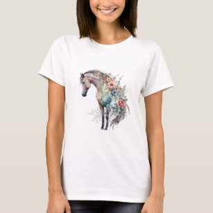 Boho Watercolor Floral Horse T-Shirt