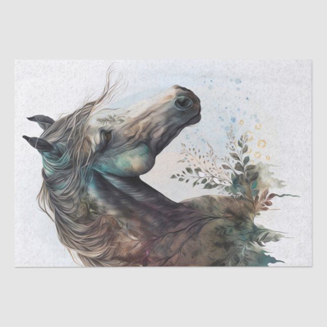 Boho Watercolor Floral Horse Tissue Paper (Front)