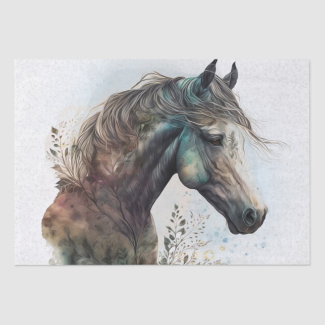 Boho Watercolor Floral Horse Tissue Paper (Front)