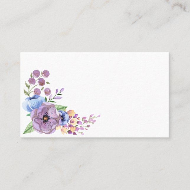 Boho Watercolor Floral Lilac & Teal Personalize Place Card (Front)