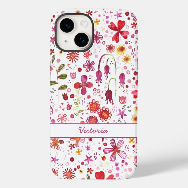 Boho Watercolor Floral Name Case-Mate iPhone Case (Back)