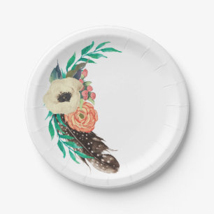 Boho Watercolor Floral Paper Plate