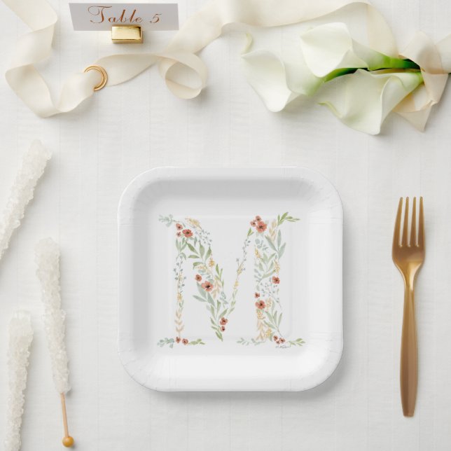 Boho Watercolor Floral  Paper Plate (Wedding)