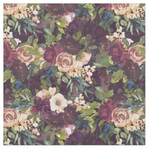 Boho Watercolor Floral Pattern - Burgundy Fabric