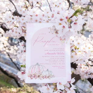 Boho Watercolor Floral Pumpkin Girl Baby Shower   Invitation