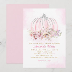 Boho Watercolor Floral Pumpkin Girl Baby Shower    Invitation