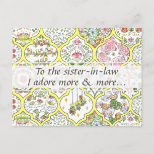 Boho Watercolor Floral Sister-in-law Mothers Day Postcard