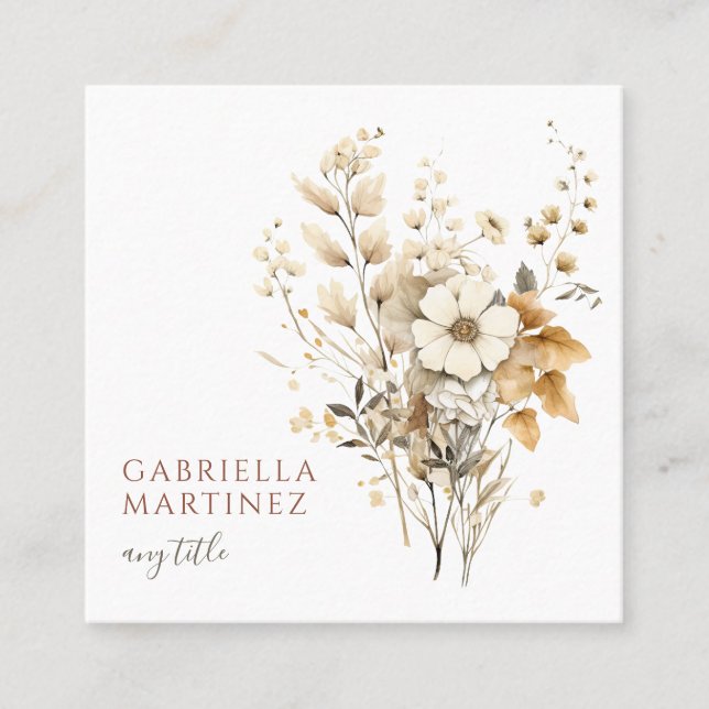 Boho Watercolor Floral  Square Business Card (Front)