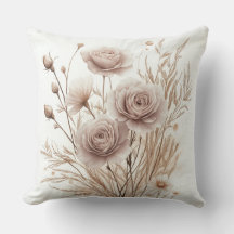 Boho Watercolor Floral Throw Pillow – Elegant 