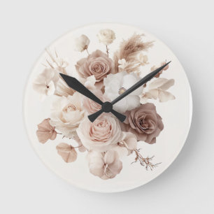 Boho Watercolor Floral Watch – Elegant & Timeless Round Clock