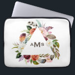 Boho Watercolor Florals Triangle Frame Monogram Laptop Sleeve<br><div class="desc">Boho Watercolor Florals Triangle Frame Monogram Laptop Sleeve. Customizable laptop sleeve featuring watercolor illustration os pink,  white,  orange and burgundy roses and tulips with foliage and feathers accent. Personalize by adding your own monogram. This bohemian laptop sleeve will be perfect as a gift.</div>