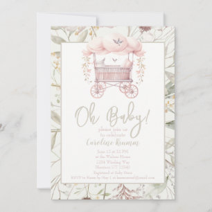 Boho Watercolor Flowers Bassinet Baby Shower Invitation