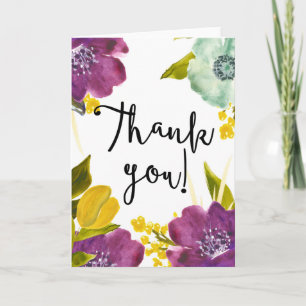 Boho Watercolor Flowers Carte de remerciements