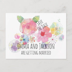 Boho Watercolor Flowers Enregistrer la date Carte 